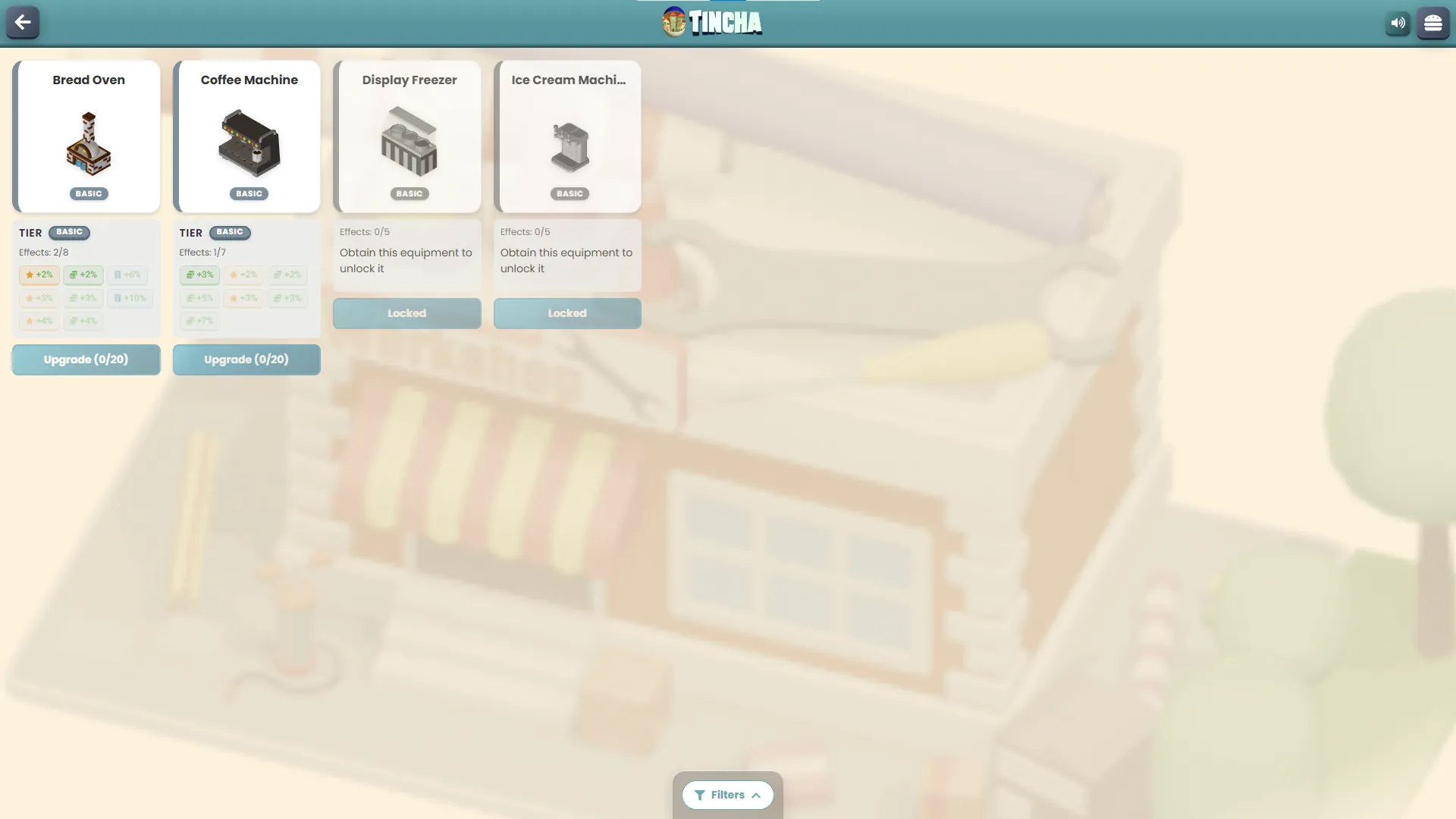 Shop equipment with tiers and effects