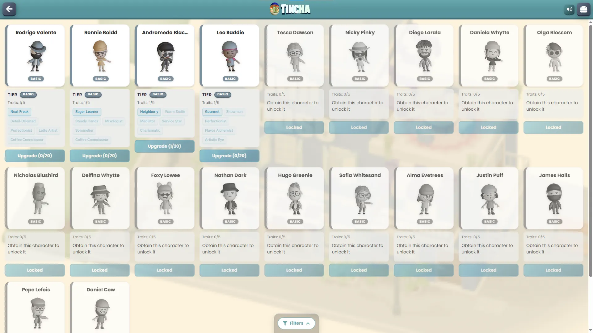 Collected characters with roles and traits